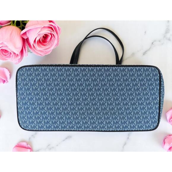 Michael Kors Carter Denim MK Open Tote Designer Logo print Large blue bag - Picture 8 of 12